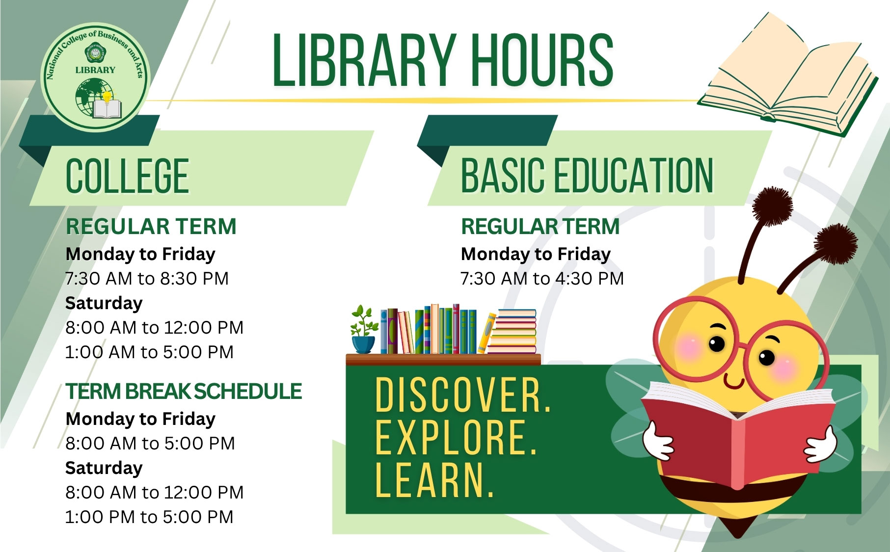 NCBA Library Hours